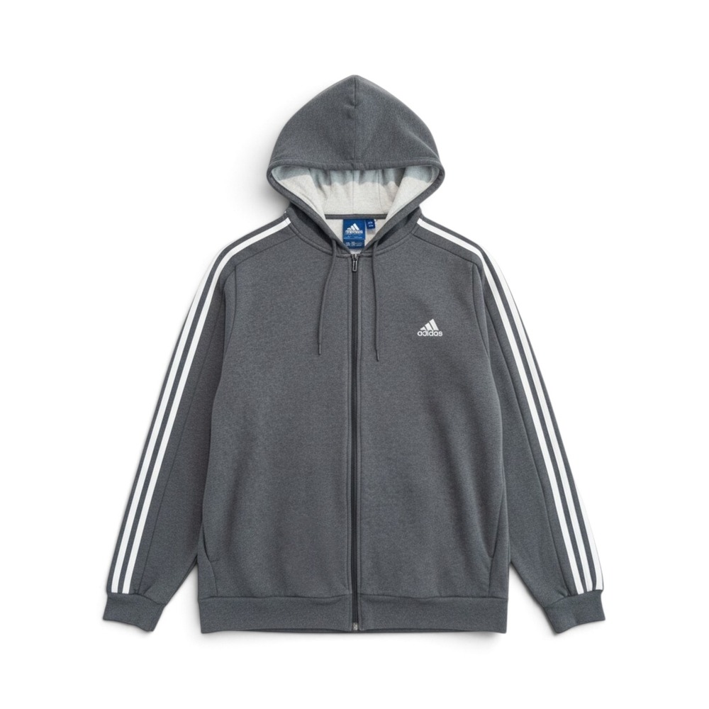 Adidas Full Zip Hoodie Mens 2XL Gray Sporty Athleisure Streetwear Sweatshirt